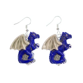Miniblings Dragon Earrings Fabulous Dragon Bird Fantasy Ceramic Blue 32 mm – Handmade Fashion Jewellery I Earrings Silver-Plated, Ceramic