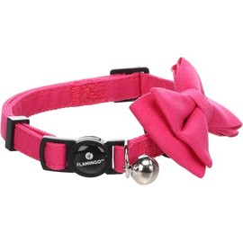 Flamingo Collar with Bow Lomi Fuchsia - 20-35 cm x 10 mm x 2 mm, with Removable Bow and Cat Ribbon for Cats