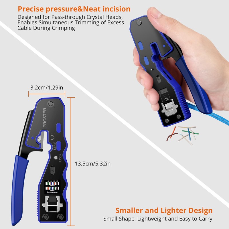 Proster RJ45 Crimp Tool Kit - 3 in 1 Pass