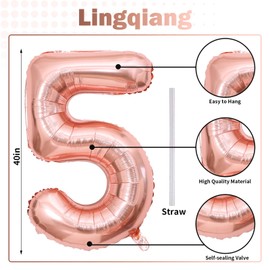 Rose Gold Number 50 Birthday Balloons, 40 Inch Large Mylar Foil Number 5 and 0 Balloons for Women, 50th Birthday Balloons Rose Gold for 50 Year Old Anniversary Birthday Party Decorations Supplies