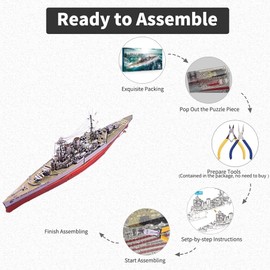Piececool 3D DIY Metal Model Kits - Battlecruiser HMS Hood - Advanced Battleship Metal Puzzle for Teens & Adults, Highly Detailed Watercraft Models