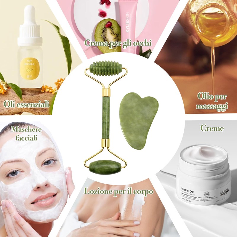 ZYKORT Kit Gua Sha of Jade and Jade Roller Face,