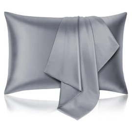 Hafaa Grey Satin Pillowcase 2 Pack – Standard Size (50x75cm) Envelope Closure Satin Silk Pillowcases for Hair and Skin – Luxury Soft Hotel Quality Anti Wrinkled Silk Pillow Case