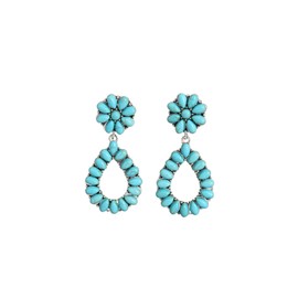 Bohemian Vintage Turquoise Oval Flower Drop Dangle Earrings Geometric Ethnic Teardrop Earrings Western Cowgirl Statement Jewelry-teardrop