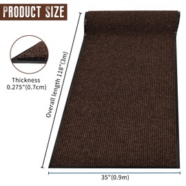Rubber Door Mat About W3' ×L10' Heavy Duty Large Outdoor Indoor Mat Durable Entrance Doormat Waterproof Rubber Back Rugs for Home Entryway Patio Porch Office Business Areas (Brown)