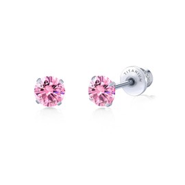 Limerencia Hypoallergenic G23 Pure Titanium Screw Back Earrings Tragus 20G Helix F136 Implant Grade Piercing Post for Sensitive Ears Simulated Diamond Cartilage (5 mm, Pink)