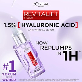 L'Oreal Paris Revitalift Filler [+Hyaluronic Acid] Serum, 1.5% Pure Concentrated Hyaluronic Acid Dropper Serum, 30ml