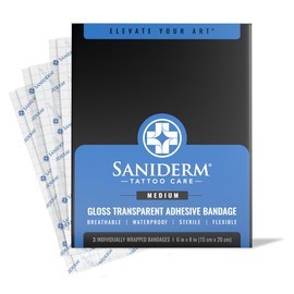 Saniderm Tattoo Aftercare Bandage 3 Sheets (Medium Pack, 6 in x 8 in) – Convenient, Faster Tattoo Healing and Protection – Sterile, Waterproof, and Latex-Free