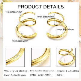 Kakonia 925 Sterling Silver Spiral Twisted Hoop Earrings 18K Gold Plated Hypoallergenic Double Hoop Earrings High Polished Piercing Hoop Earrings for Women Girl