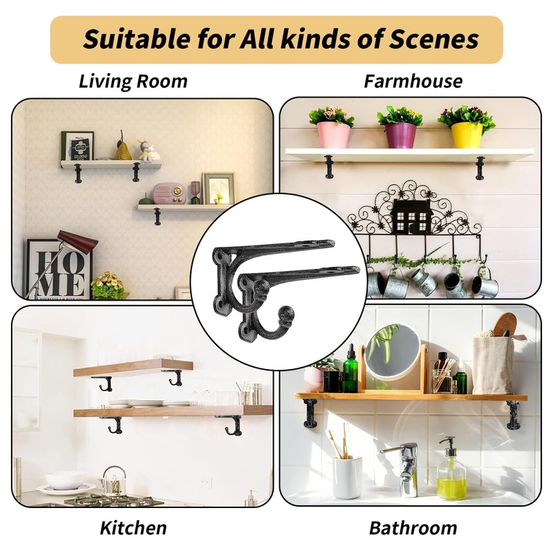 Shelf Brackets 4 Inch 2 Pack, Cast Iron Shelf Brackets