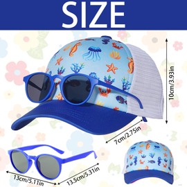 LUKIUP 2 Pieces Baseball Cap Sunglasses Set for Boys Girls Adjustable Cap Kids Baseball Cap for Children Boys Girls Gifts Cartoon Pattern, Blue Seahorse