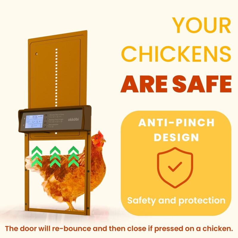 Okkobi Automatic Chicken Coop Door Solar Powered - LCD Display