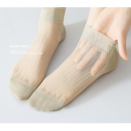 [Feiyda] 夏用 靴下 レディース 透明 薄手 涼しく アンクルソックス 純色 刺繍花柄 プレゼント5色セット