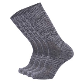 Enerwear 4P Pack Men's Merino Wool Blended Blister Free Trail Socks (US 10-13, Brown Grey/Light Grey)