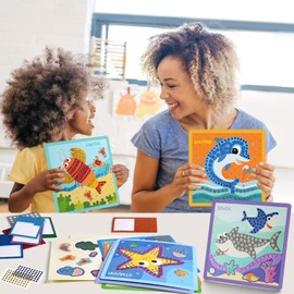 Jar Melo Mosaic & Diamond Painting, 8PCS Animal Sticker by Number Crafts Kit Paint by Sticker Books for Kids Ages 3-5 4-8, Includes Shark Crab etc. Kids Road Trip Travel Essentials Preschool Crafts