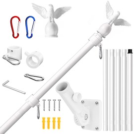 LETSTRY 6FT Flag Pole for Outside House with Adjustable Bracket, Upgrade Stainless Steel Tangle Free Flagpole, Heavy Duty House Flag Pole Kit for 3x5 Flags for Residential, Outdoor or Porch, White