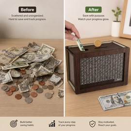 Wooden Savings Challenge Box for Cash – Reusable $10,000 Money Bank for Home Goals and Gifts