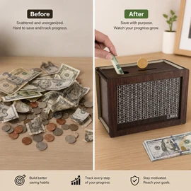Wooden Savings Challenge Box for Cash – Reusable $10,000 Money Bank for Home Goals and Gifts