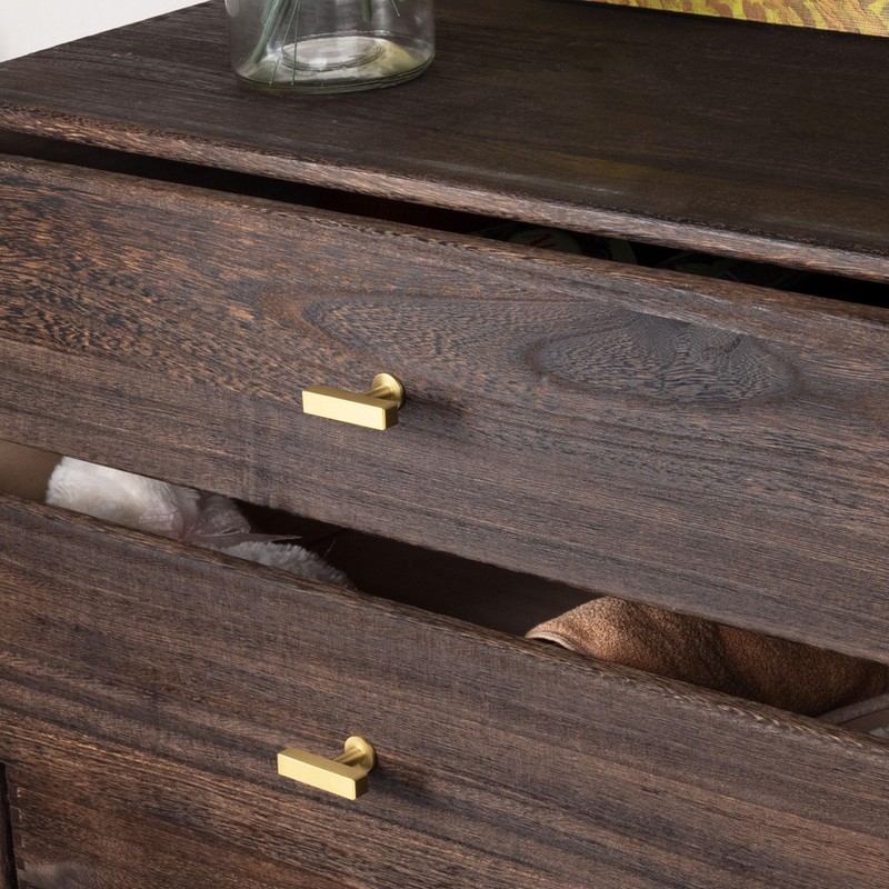 QOGRISUN 5-Pack Solid Brass Cabinet Knobs, Gold Square T Bar