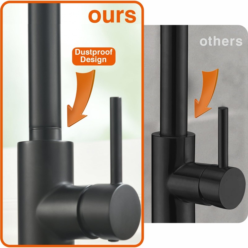 RULIA Matte Black Kitchen Faucet, Black Faucet, Kitchen Sink Faucet,