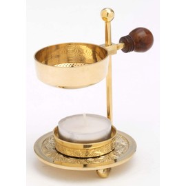 Esoterik-Versand 11cm Adjustable Height Brass Incense Burner with Wooden Handle for Herbs and Resins