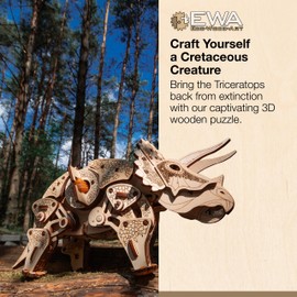 EWA Triceratops Top-Grade Plywood 3D Mechanical Model Construction Kit. Pre-Cut Design. DIY Assembly. 283 Pieces. Suitable for 14+ Years., natural