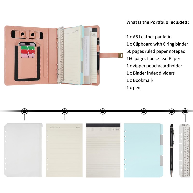WASON A5 Diary PU Leather Composition Notebook Ruled Binder Journal