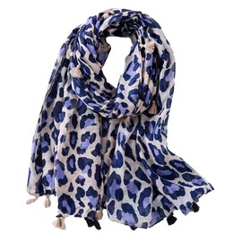 BUZZxSELECTION SK018 Women's Scarf, Leopard Pattern, Casual, Afghan, Large, Cotton Linen