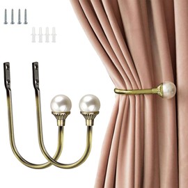 Coolnice 2 Pack Curtain Holdbacks Wall Mounted Curtain Tiebacks Hooks Plastic Pearl U Shape Curtain Tiebacks with Screws Curtain Ties for Home Office-Antique Bronze