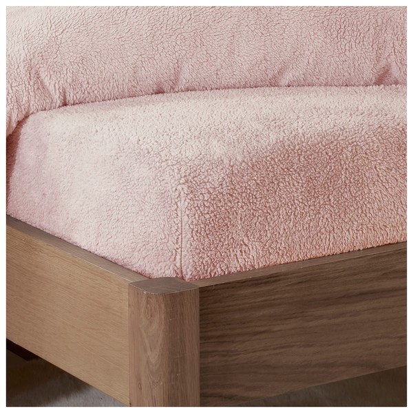 Sleepdown Teddy Fleece Fitted Sheet Plain Thermal Warm Cosy Super Soft Bedsheet Bed Linen - Double - Blush Pink