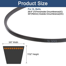 sourcing map 3L300 Classic Wrapped Rubber V-Belt, 30"(762mm) Outside Circumference, 3L Profile V Belt 3/8" Width 7/32" Height