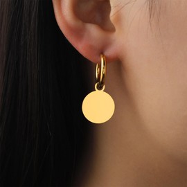 Gold Hoop Dangle Earrings for Women Trendy Gold Huggie Earrings with Charms 14K Gold Plated Stainless Steel Small Hoops Heart Pearl Drop Dangle Earrings Dainty Hypoallergenic Jewelry Gifts (Circle)