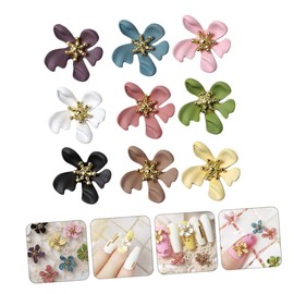 SAFIGLE 9pcs Five Petal Nail Charms Colorful Flower Nail Art Studs for Elegant Manicure Decor Easy to Use for Home and Salon