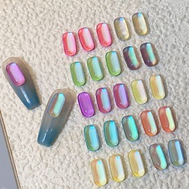 KAAGEE 30 Pieces Aurora Nail Gems Light Change Stone 3D Nail Charms Flat-Back Nail Rhinestones Ice Cube Glass Crystals Nails Decoration Nail Art Accessories Nail Supplies