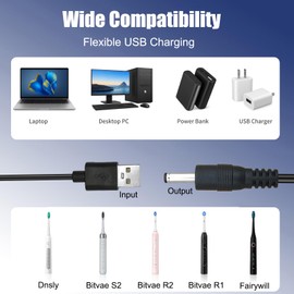 AZJCKEW Electric Toothbrush Charger Cable Compatible with NuFace Mini Facial Device Fairywill FW-917 Electric Toothbrush DNSLY Brush Caytraill Face Brush, USB Charging Cord 5FT Black