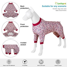 LovinPet Pittbull Pjs Pet Anxiety Calming Shirt, Anti Licking Dog Pajamas, Bouquet Print, Large Dog Clothes for Parties, Camping, Travel, and Home, Medium