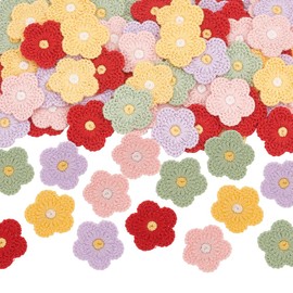 FINGERINSPIRE Pack of 100 5 Colours Crochet Flowers Appliqué 2.5 cm Sewing Flowers Fabric Patches Handmade Knitted Flower Patches Crocheted Flowers Costume Accessories for Clothing Repair DIY Crafts