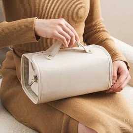 Leather Waterproof Cosmetic Bag Detachable 4 in 1 Travel Toiletry Bag for Women,Portable Organizer,Travel Sized Conditioner, Makeup Accessories,Brushes Set, Brown, Modern and Simple