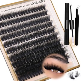 Cluster Lashes Kit - Fluffy Cluster Lashes 10-18mm, 200D Lash Extension Kit with Lash Bond, Remover & Applicator, DIY Eyelashes for Beginners