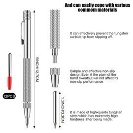 OUZHOU Pack of 2 Tungsten Carbide Pen with 12 Replacement Red Hat Marker Tips, Scriber Needle Carbide Scribing Tool for Ceramic, Ceramic, Sheet Metal and Glass
