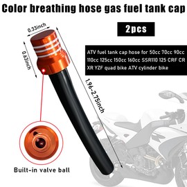 Gasedin 2 PCS Breather Hose Gas Fuel Tank Cap, CNC One Way Tank Vent Tube with Aluminum Breather Valve, Universal for ATV Quad Off-Road Pit Dirt Bike, Motorcycle Accessories (Orange)