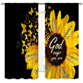 TKUYO - Cortinas de girasol, rústico, color negro, amarillo, estilo rústico, estilo granja, cita positiva, girasol, estampado para ventana, tratamientos para cocina, recámara, sala de estar, 2