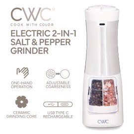 COOK WITH COLOR 2-in-1 Rechargeable Salt & Pepper Shaker - 2 Grinders for Salt and Pepper, 2.83 x 2.83 x 7.87 in, Cream