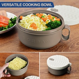 RORBAM Ramen Cooker,Microwave Ramen Bowl,Ramen Noodle Bowl 48 oz, College Dorm Room Essentials for Girls for Boys, Apartment Essentials, BPA-Free. (beige)