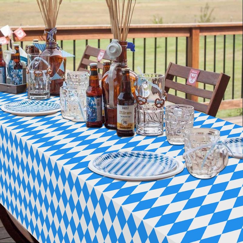 Hegbolke 4 Pack Oktoberfest Tablecloths - Blue and White Checkered