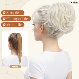 youngways Claw Clip Short Ponytail Messy Bun Hair Piece Bendable Hair Branch Extensions Fluffy Wavy Curly Synthetic Versatile Platin Blonde Hairpieces