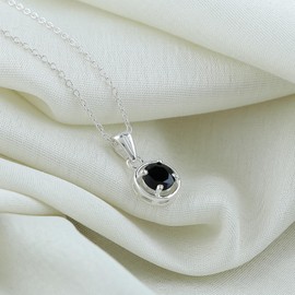GEMKORA Real Black Spinel Crystal Pendant Necklace, Natural Gemstone, Birthstone Crystal, Healing Stone, Gift for Women Mom Her, Statement Jewellery, 925 Sterling Silver 18 inch