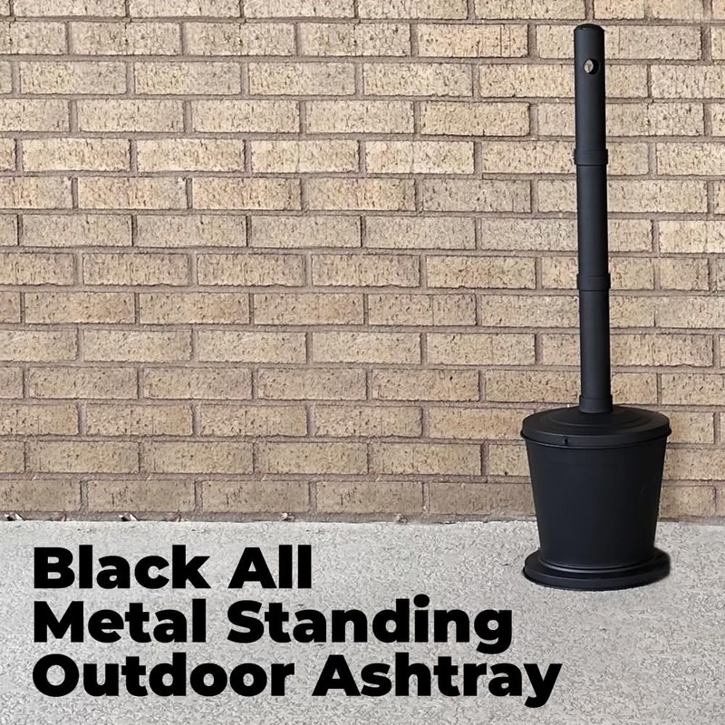 Black Standing Outdoor Ashtray 36" All Metal Construction