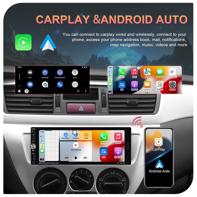 [Upgrade] 6.9 inch Single Din Touch Screen Car Radio with