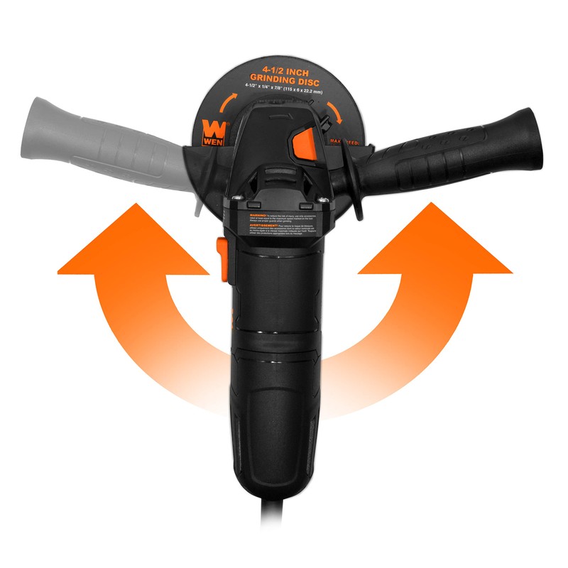 WEN 94475 7.5-Amp 4-1/2-Inch Angle Grinder with Reversible Handle, Three
